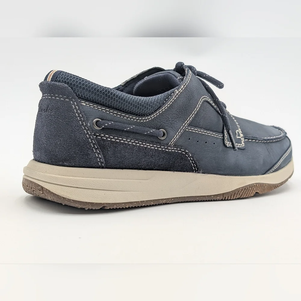 Clarks Sailview Lace Sz 11W Men Navy Nubuck Premium Leather Shoes Slip Resistant